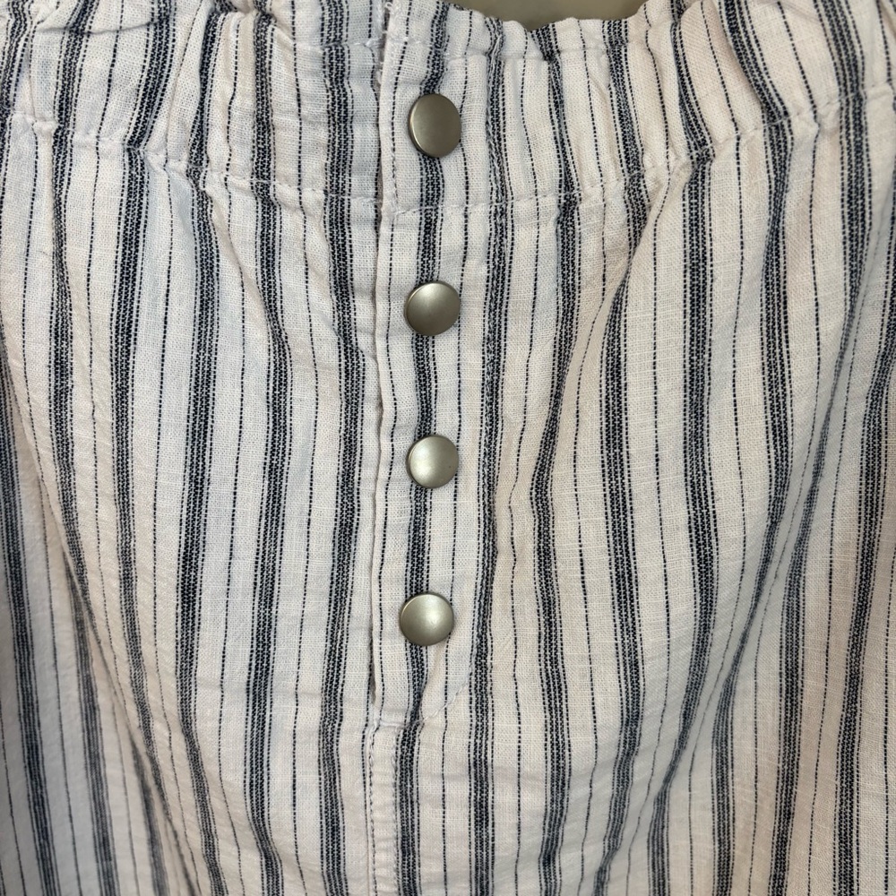 LOFT Striped Button-Front Mini Skirt - White & Blue - Picture 4 of 8